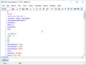 CNC programs editor with specific tools, features and syntax highlighting