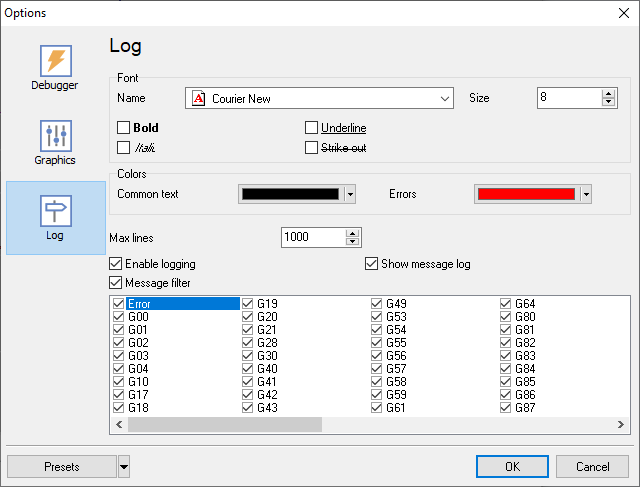 Log settings