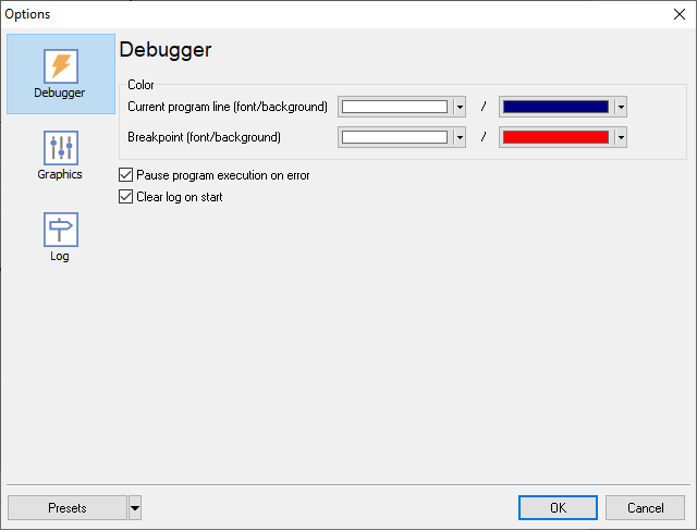 Debugger settings